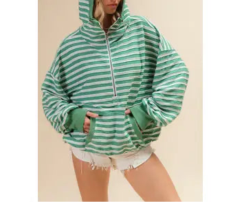 Green striped hoodie hotsell