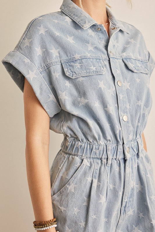 Sawyer Romper - denim stars