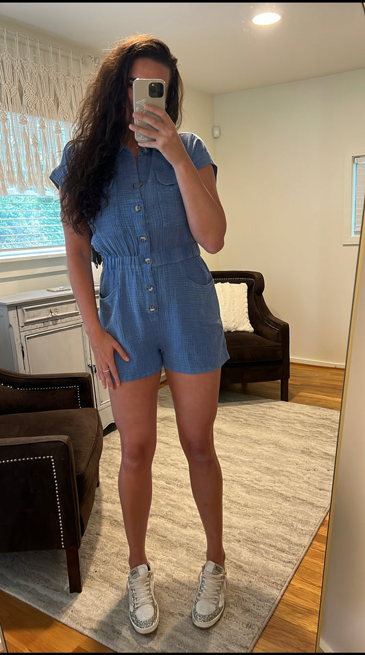 Banks Mineral Wash Romper - blue