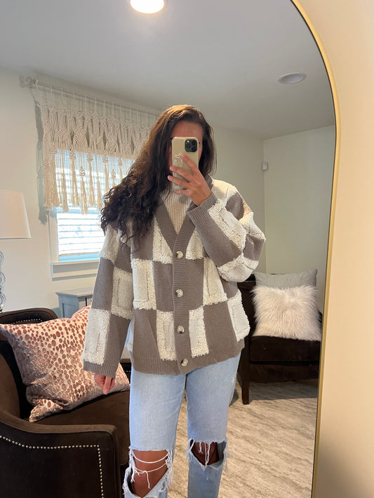 Mocha Checkered Cardigan