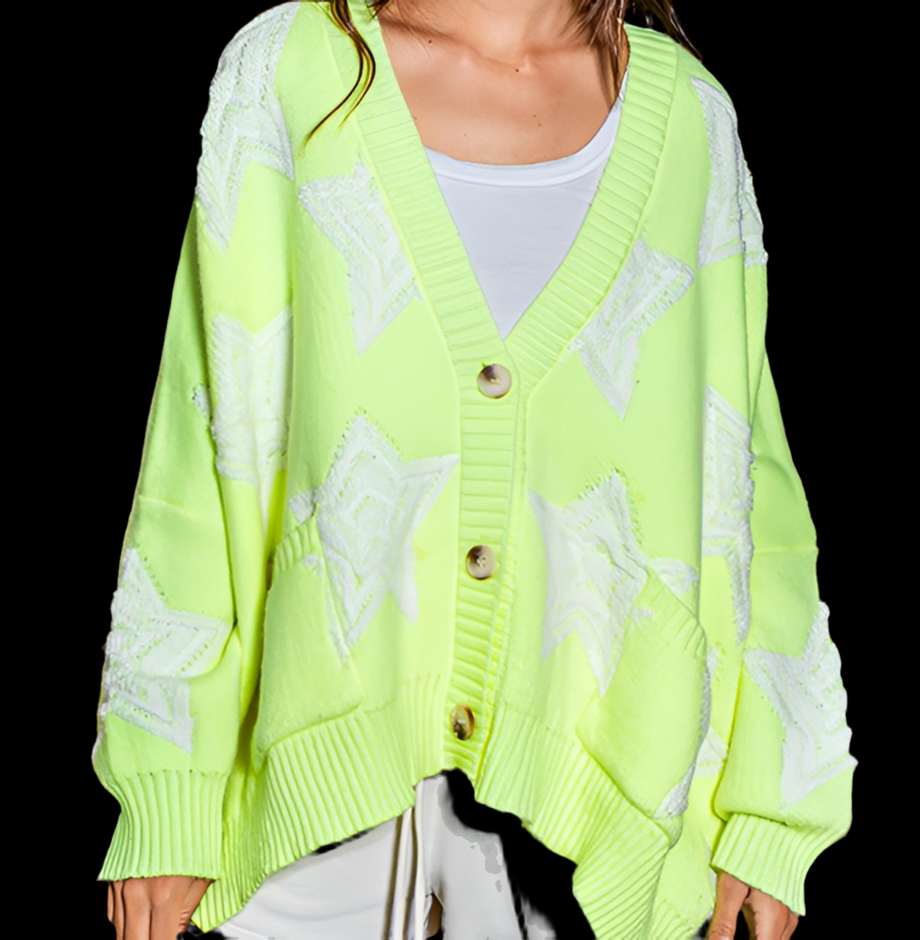 North Star Oversized Cardigan - lime